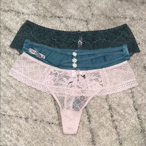 Lace Thong Set in Pink and Teal